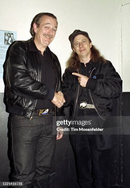 Charley Musselwhite and Norton Buffalo pose during the South Bay Blues Awards on November 15, 1992 in Santa Clara, California.