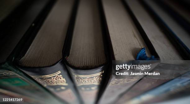 close up of books shelf - arabic literature stock pictures, royalty-free photos & images