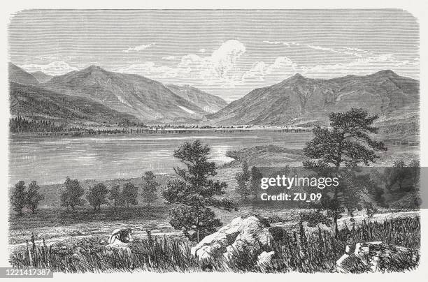 twin lakes, lake county, colorado, usa, holzstich, veröffentlicht 1893 - rocky mountains stock-grafiken, -clipart, -cartoons und -symbole