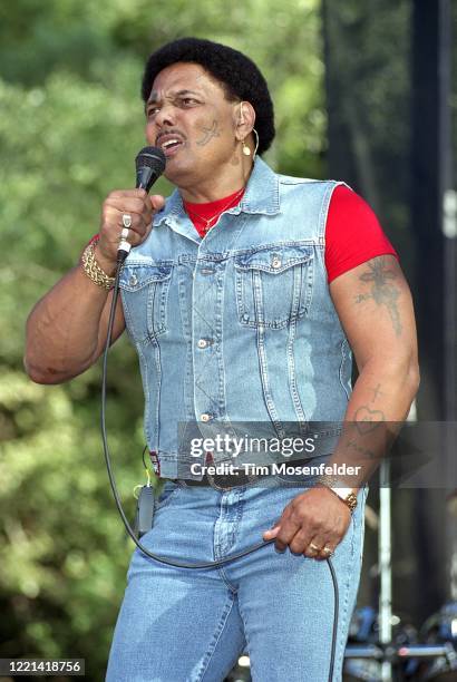 Aaron Neville of the Neville Brothers performs during the Santa Cruz Blues Festival at Aptos Village Park on May 23, 1998 in Aptos, California.