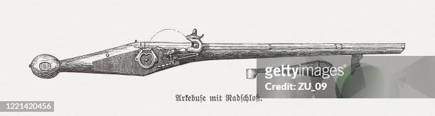 ilustrações, clipart, desenhos animados e ícones de arquebus, arma longa no século xv-xvii, gravura em madeira, publicado em 1893 - anos 1400