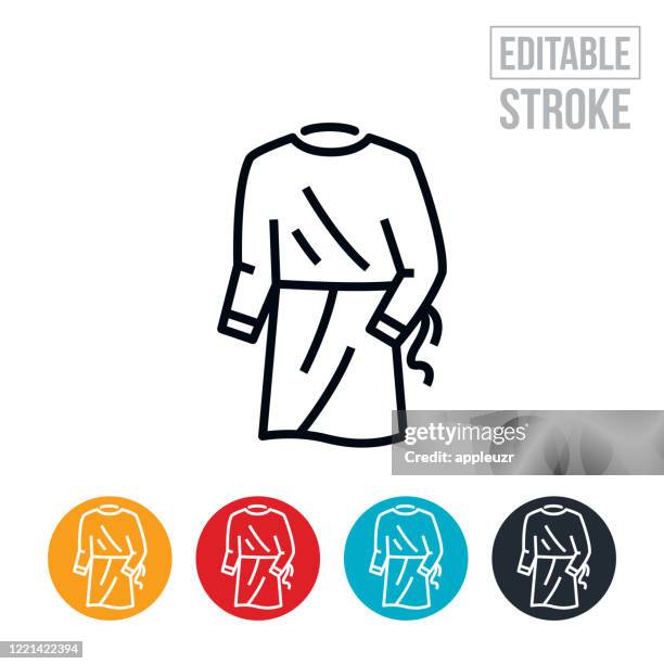 stockillustraties, clipart, cartoons en iconen met medical gown thin line icon - bewerkbare beroerte - operatiegewaad