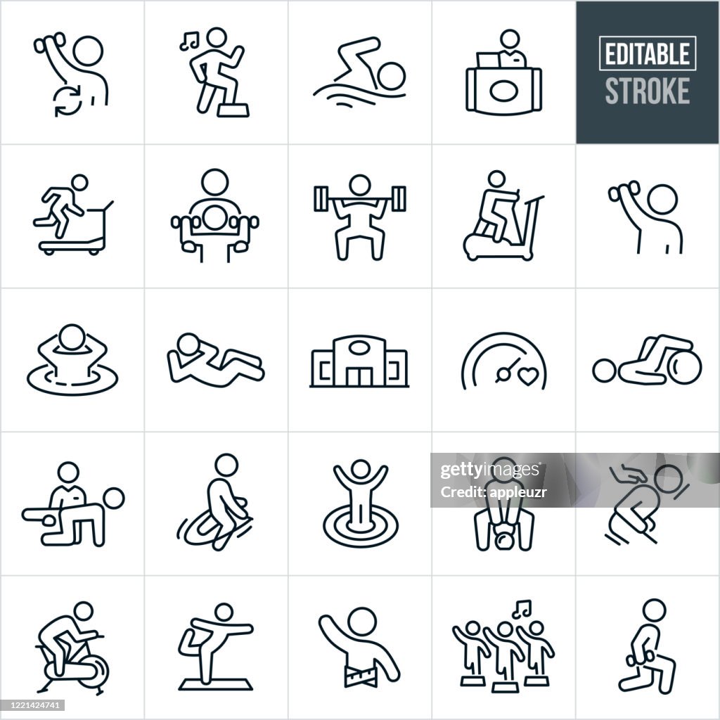 Fitness Facility Thin Line Icons - Ediatable Stroke