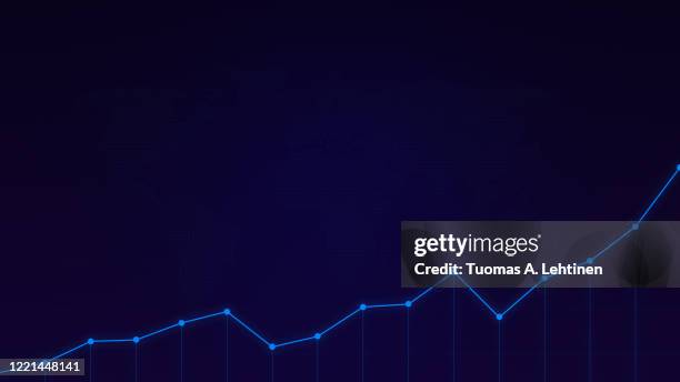light blue line graph on a blue blackground with world map. - courbe de niveau photos et images de collection