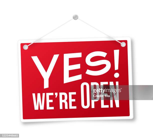 yes we're open sign - business milestones stock illustrations