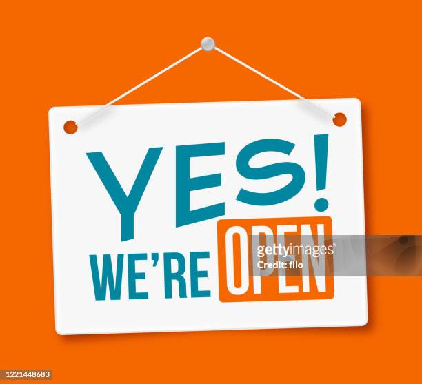 yes, we're open! sign - sign stock illustrations