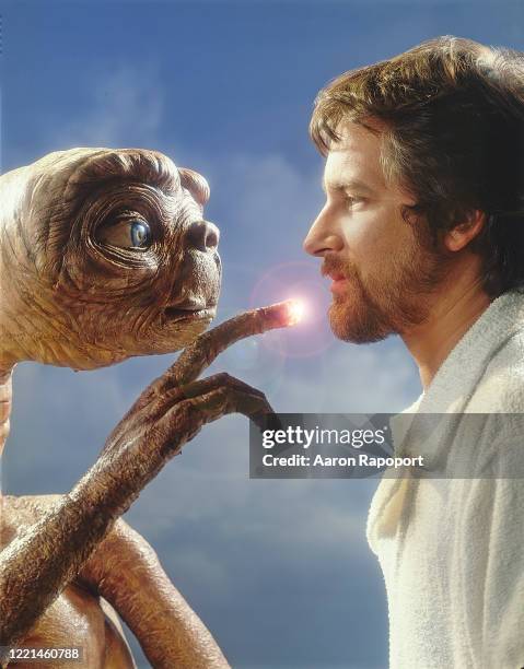 Los Angeles E.T.: The Extra-Terrestrial and Steven Speilberg poses for a portrait in Los Angeles, California