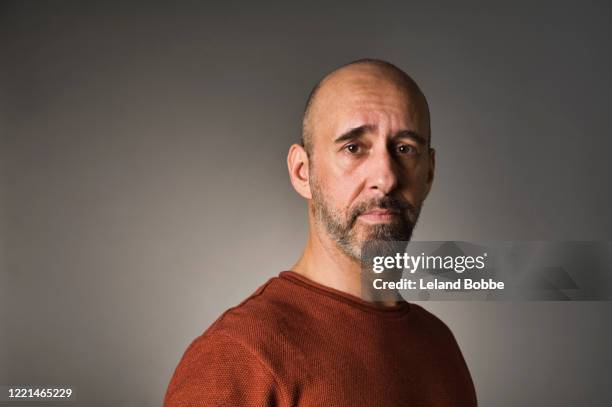 portrait of middle aged gay man - completely bald stock pictures, royalty-free photos & images