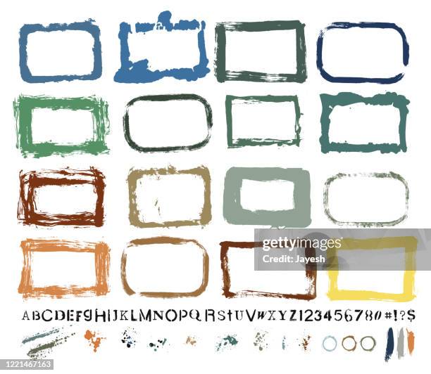 vector hand-painted texture border & paint splash set : artist’s own collection - fall leaves border stock illustrations