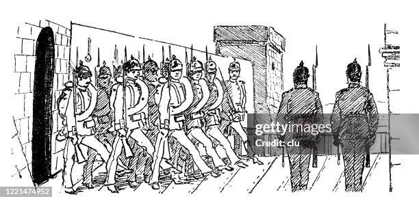 soldiers military training inside castle - army training stock illustrations