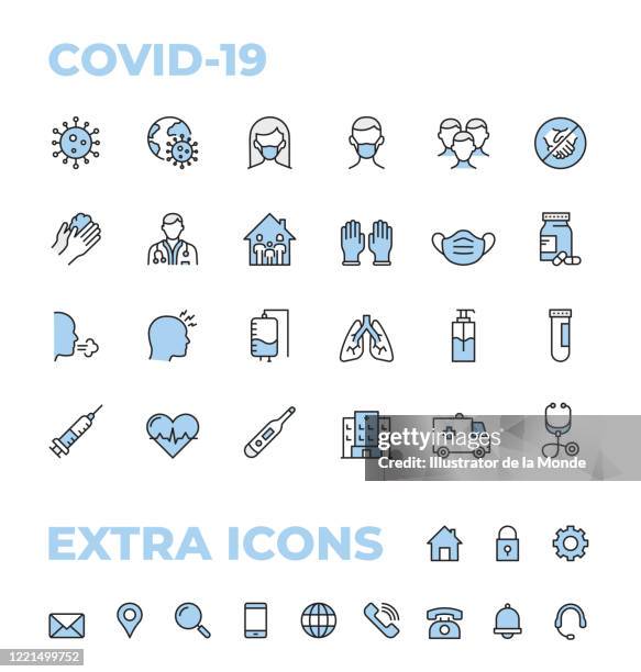 coronavirus color thin line icon set - heart attack stock illustrations