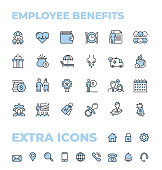 Employee Benefits Color Thin Line Icon Set