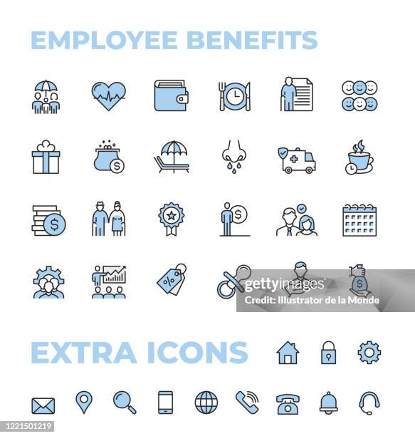 employee benefits color thin line icon set - retirement icon stock illustrations