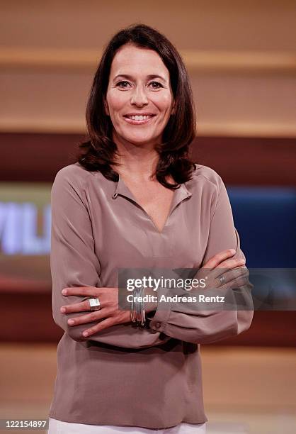 Talk show hostess Anne Will poses during the photocall for the political talkshow 'Anne Will' on August 26, 2011 in Berlin, Germany.