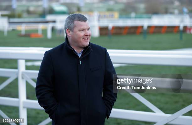 Trainer Gordon Elliott is all smiles after his horse Milan Native won the final race of the day during day three of the Cheltenham National Hunt...