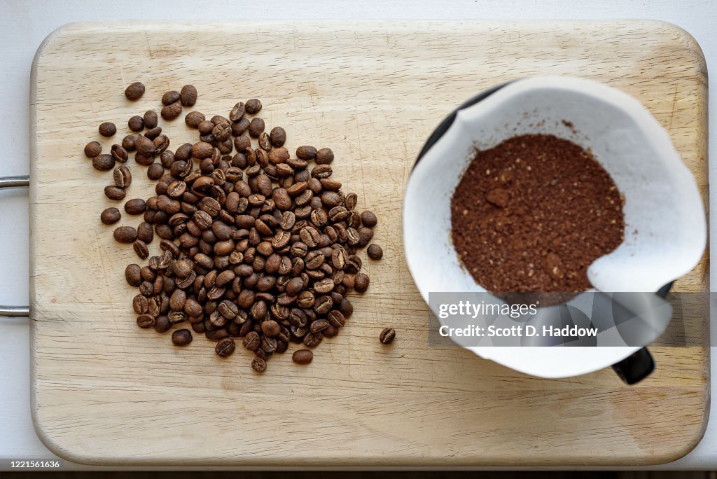 Coffee beans and filter