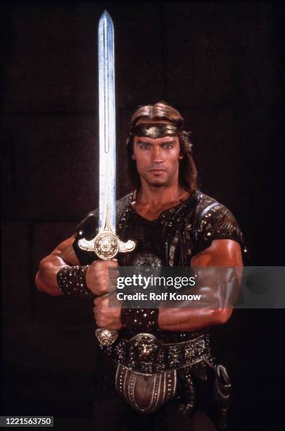 Arnold Schwarzenegger in "Red Sonja", directed by Richard Fleischer, Rome, Italy, 1984