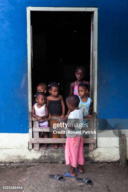 Children interact in the small village of Nuqui on October 3, 2012 in Utria National Park, Colombia. The Utria National Park lies in the Pacific...