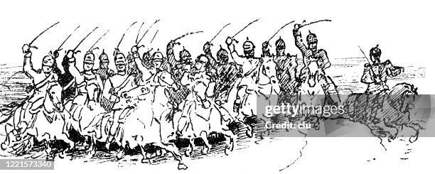cavalry attacking - battle stock illustrations