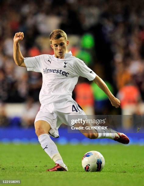 Tottenham Hotspur's English midfielder Thomas Carroll controls the ball during their UEFA Europa League play-off 2nd leg football match against Heart...