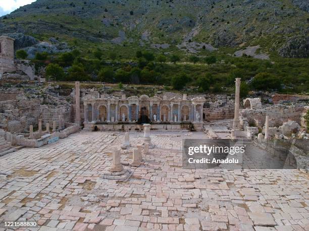 An aerial view of Sagalassos, which was the most important city of ancient Pisidia, is seen after opening its gates to its visitors with complying...