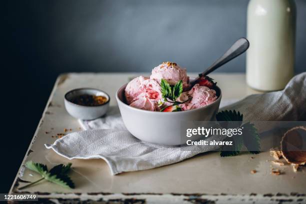 homemade delicious strawberry ice-cream - icecream stock pictures, royalty-free photos & images