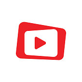 red play button on white background flat icon, vector