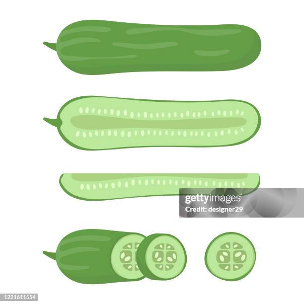 cucumber icon set vector design. - cucumber slices white background stock illustrations