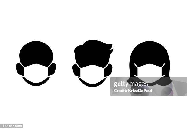 stockillustraties, clipart, cartoons en iconen met pictogrammen voor beschermend masker - group of people high angle view