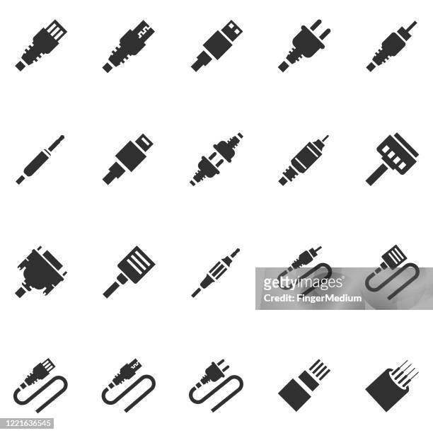 cable icon set - computer cable stock illustrations