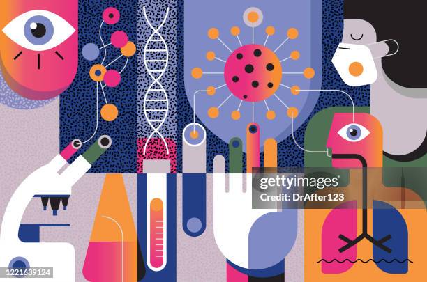 bildbanksillustrationer, clip art samt tecknat material och ikoner med coronavirus koncept - forskning
