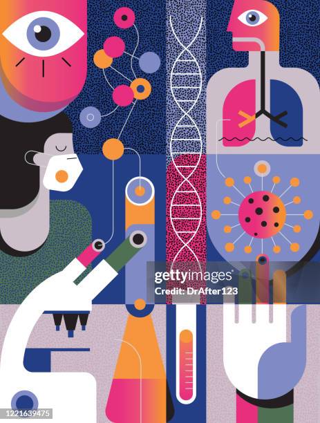 ilustrações, clipart, desenhos animados e ícones de conceito covid-19 - genetic research