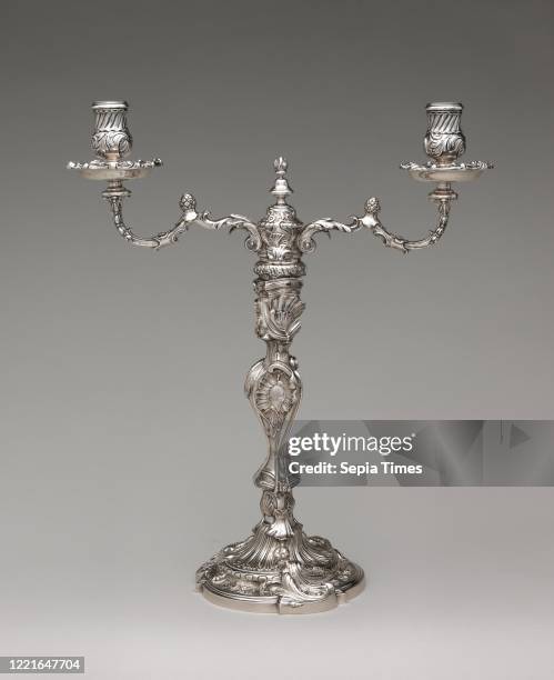 Candelabrum , 1742/43, British, London, Silver, Height: 15 1/4 in. , Metalwork-Silver, The modeler of these candlesticks, influenced by contemporary...