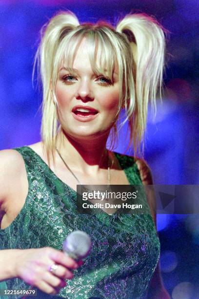 Baby Spice of the Spice Girls performs during the Spice World tour on May 02 1998