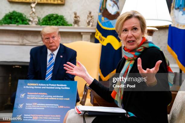 White House Coronavirus Task Force Coordinator Deborah Birx answers a question while meeting with Florida Gov. Ron DeSantis and U.S. President Donald...