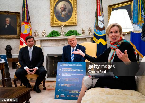 White House Coronavirus Task Force Coordinator Deborah Birx answers a question while meeting with Florida Gov. Ron DeSantis and U.S. President Donald...