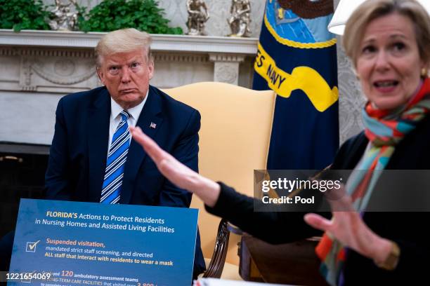 White House Coronavirus Task Force Coordinator Deborah Birx answers a question while meeting with Florida Gov. Ron DeSantis and U.S. President Donald...