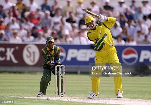 Tom Moody of Australia on his way to 56 not out in the World Cup Group B match against Bangladesh at the Riverside Ground in Chester-le-Street,...