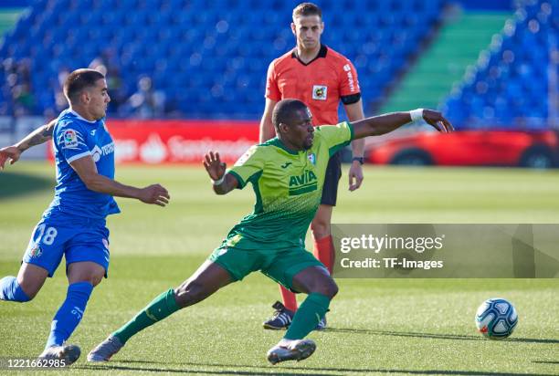 Pape Diop of SD Eibar controls the ball during the Liga match between Getafe CF and SD Eibar SAD at Coliseum Alfonso Perez on June 20, 2020 in...