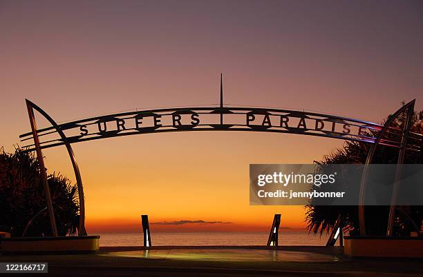 image of surfers paradise, queensland, australia at sunrise - boardwalk australia stock pictures, royalty-free photos & images