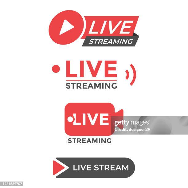 ilustrações de stock, clip art, desenhos animados e ícones de live stream icon set flat design. - difusão de televisão