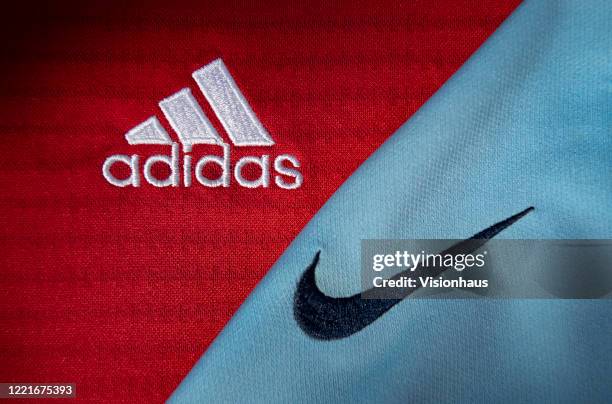 The adidas and Nike logos on football shirts on April 24, 2020 in Manchester, England