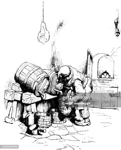 cellar with beer barrels - finished basement stock illustrations