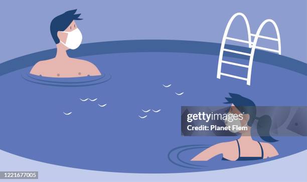 covid-19 in summertime - public swimming pool stock illustrations