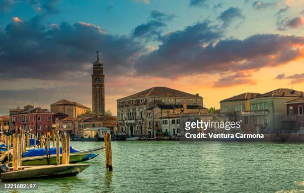 canale degli angeli and san pietro martire church in murano, italy - murano stock pictures, royalty-free photos & images