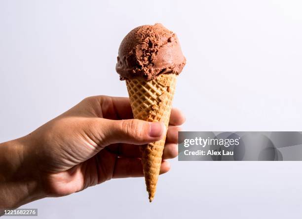 Bon Appetit - Hand holding a cone of chocolate soy vegan ice cream.