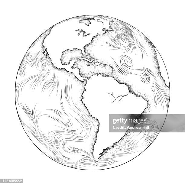 earth with clouds - pen and ink - vector eps10 illustration - black and white sketch clouds stock illustrations
