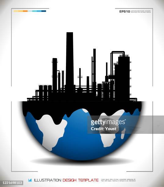 ilustrações, clipart, desenhos animados e ícones de fábrica world globe - petrochemical plant