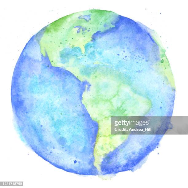 ilustrações, clipart, desenhos animados e ícones de pintura aquarela da terra - ilustração de raster - globe terrestre