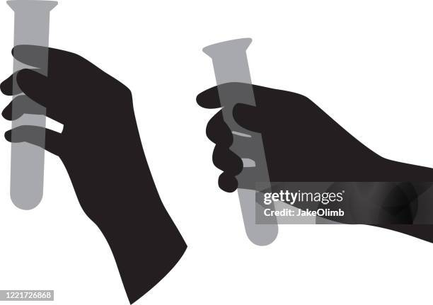 ilustrações de stock, clip art, desenhos animados e ícones de hand holding test tube silhouettes - proveta